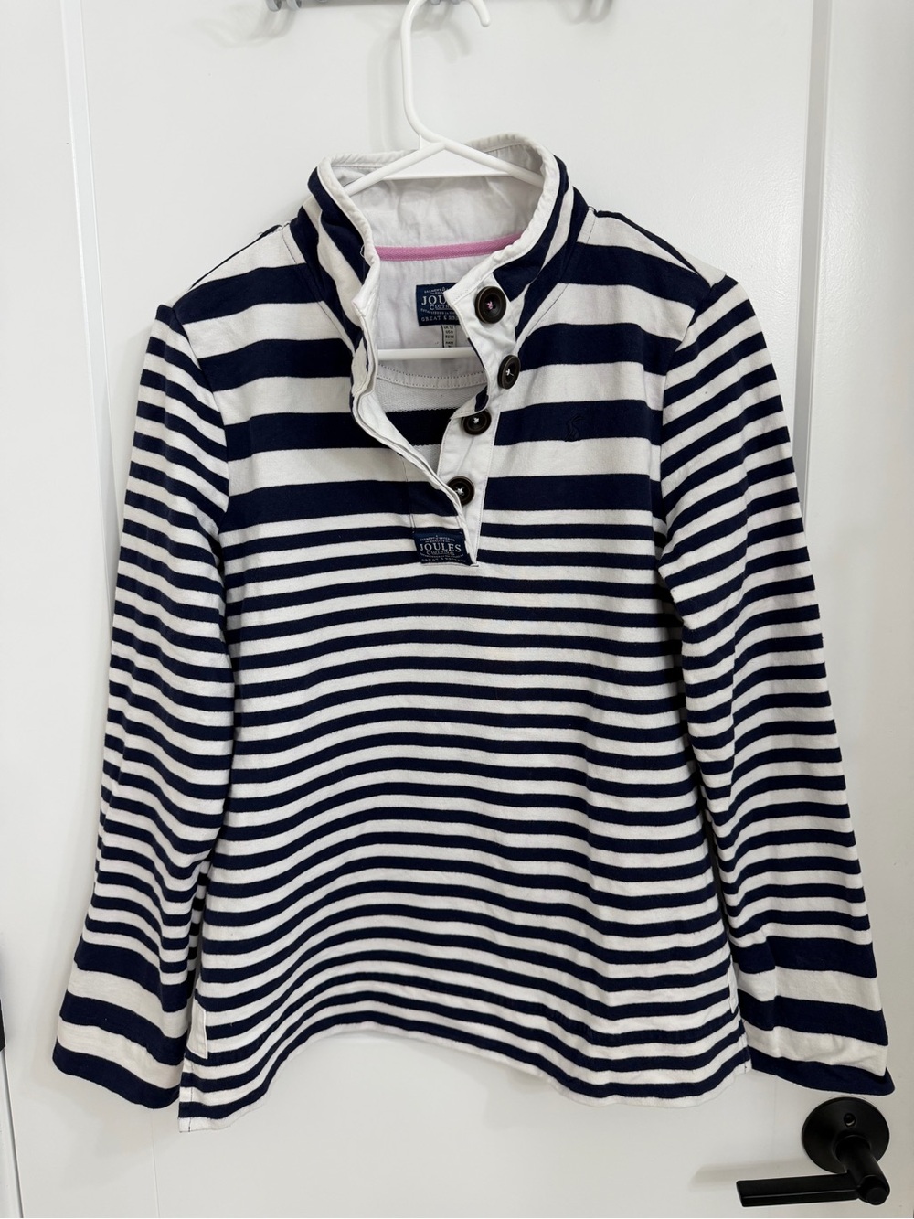 Joules Funnel Neck French Navy Stripe Sweatshirt | Size 8